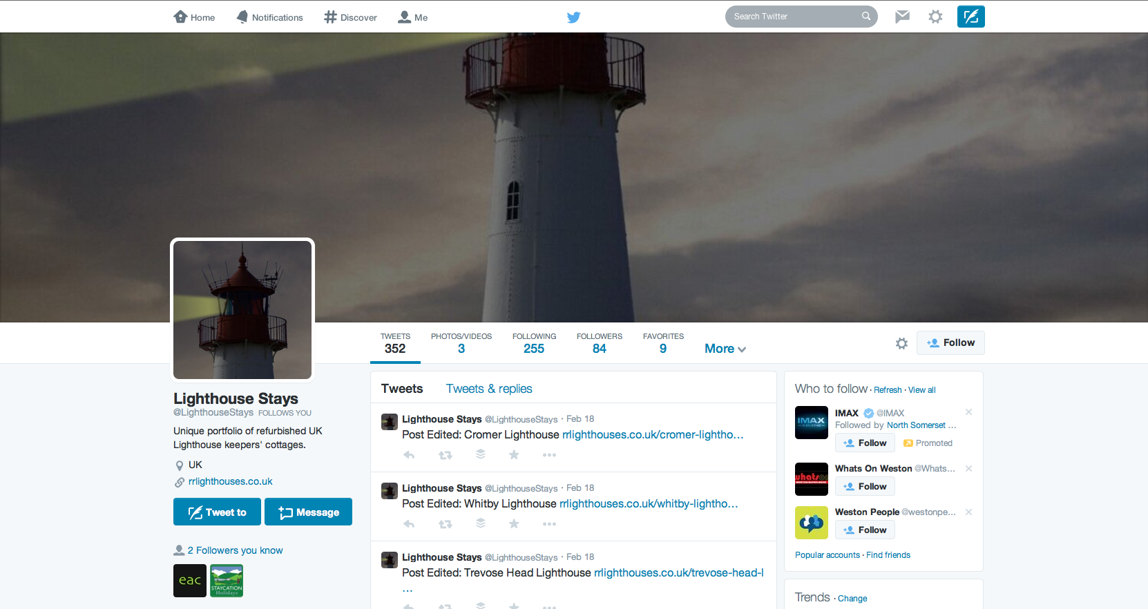Rural Retreats Lighthouses Twitter Page