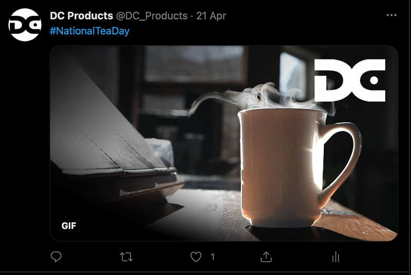 Gif showing mug of tea to recommend customers buy a dishwasher for National Tea Day