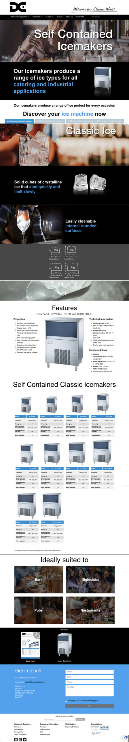 DC Products website redesign glasswashers page